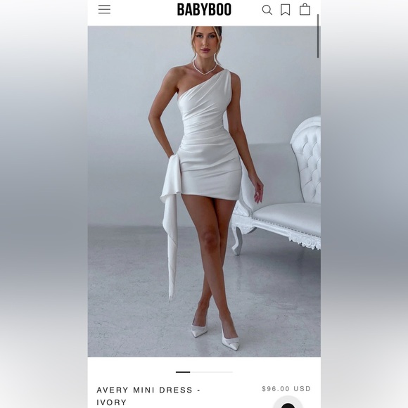 AVERY MINI DRESS - IVORY Babyboo Elegant Ivory One-Shoulder Dress - Picture 1 of 8